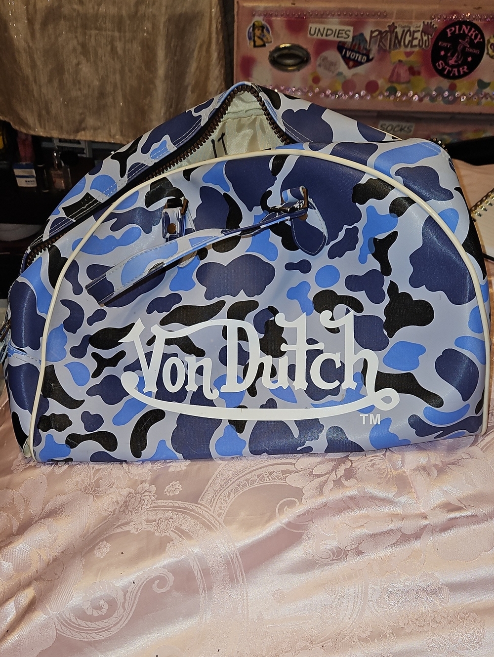 Von Dutch Blue & Black Camo Duffel Bag